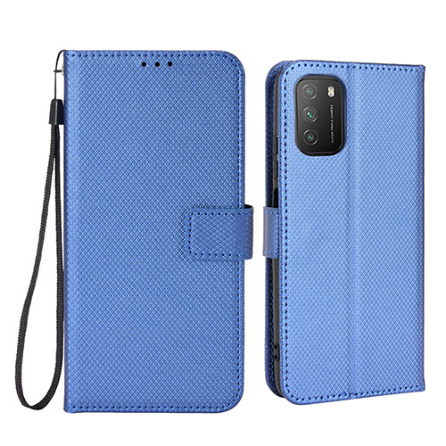 Leather Case Stands Flip Cover Holder BY6 for Xiaomi Poco M3 Blue