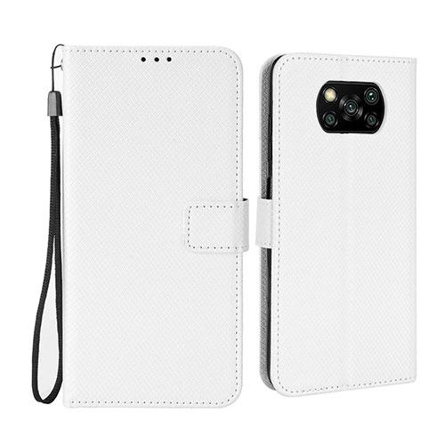 Leather Case Stands Flip Cover Holder BY6 for Xiaomi Poco X3 NFC White