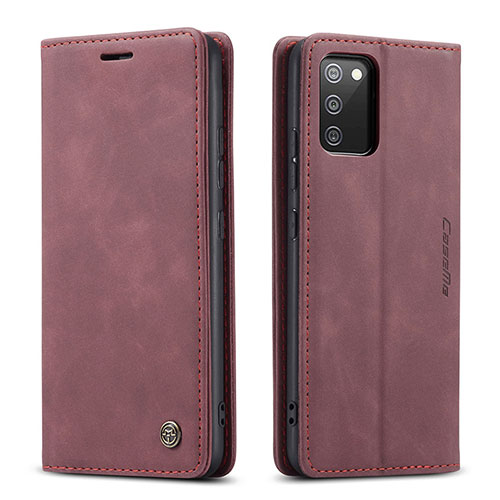 Leather Case Stands Flip Cover Holder C01S for Samsung Galaxy A02s Red Wine