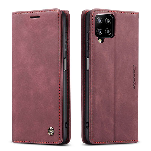 Leather Case Stands Flip Cover Holder C01S for Samsung Galaxy A12 Nacho Red Wine