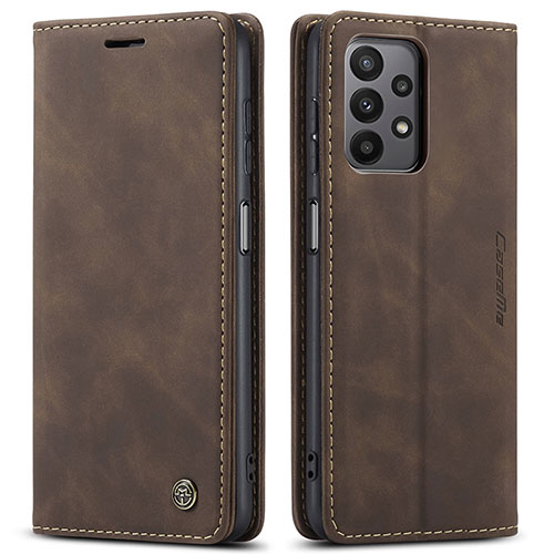 Leather Case Stands Flip Cover Holder C01S for Samsung Galaxy A23 5G Brown