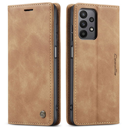Leather Case Stands Flip Cover Holder C01S for Samsung Galaxy A23 5G Light Brown