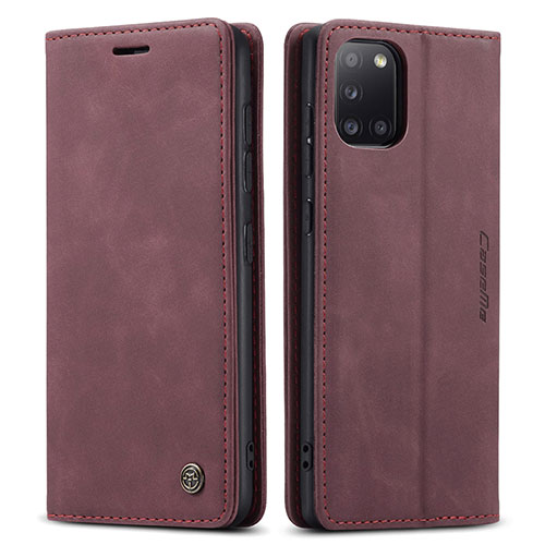 Leather Case Stands Flip Cover Holder C01S for Samsung Galaxy A31 Red Wine