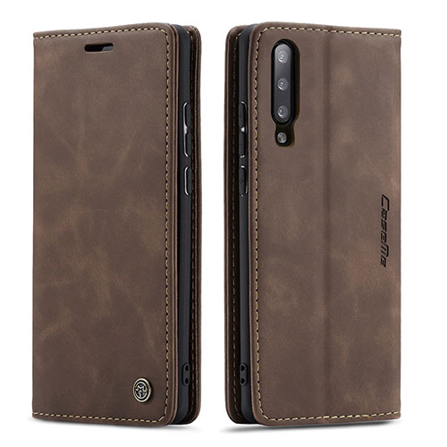 Leather Case Stands Flip Cover Holder C01S for Samsung Galaxy A70 Brown