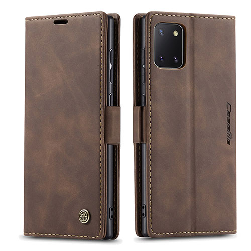 Leather Case Stands Flip Cover Holder C01S for Samsung Galaxy A81 Brown