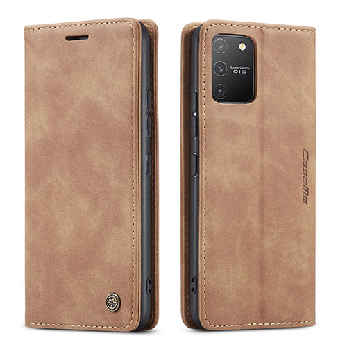 Leather Case Stands Flip Cover Holder C01S for Samsung Galaxy A91 Light Brown