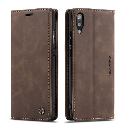 Leather Case Stands Flip Cover Holder C01S for Samsung Galaxy M10 Brown