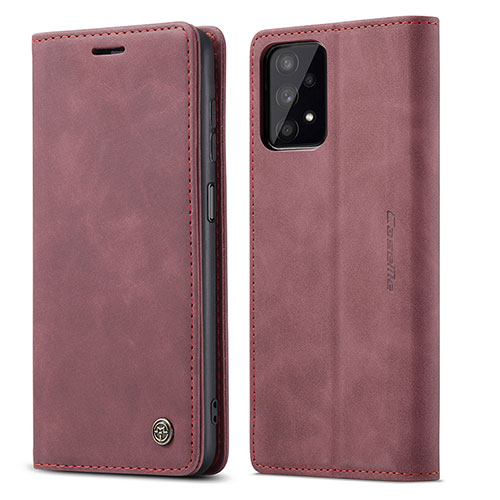 Leather Case Stands Flip Cover Holder C01S for Samsung Galaxy M32 5G Red Wine