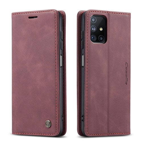 Leather Case Stands Flip Cover Holder C01S for Samsung Galaxy M51 Red Wine