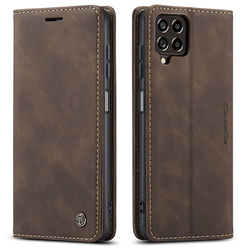 Leather Case Stands Flip Cover Holder C01S for Samsung Galaxy M53 5G Brown