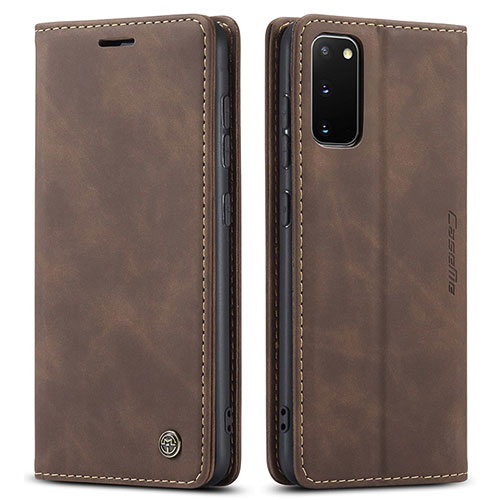 Leather Case Stands Flip Cover Holder C01S for Samsung Galaxy S20 Brown