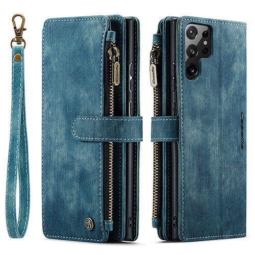 Leather Case Stands Flip Cover Holder C01S for Samsung Galaxy S21 Ultra 5G Blue