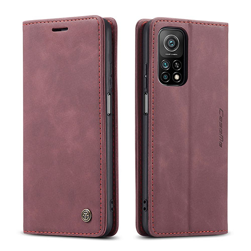 Leather Case Stands Flip Cover Holder C01S for Xiaomi Mi 10T 5G Red Wine