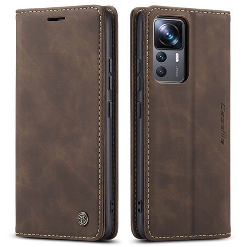Leather Case Stands Flip Cover Holder C01S for Xiaomi Mi 12T Pro 5G Brown