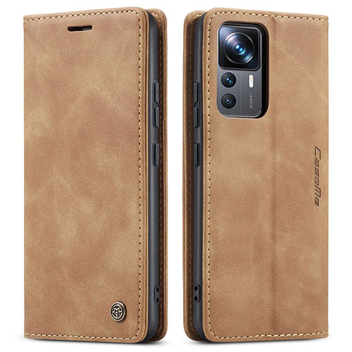 Leather Case Stands Flip Cover Holder C01S for Xiaomi Mi 12T Pro 5G Light Brown