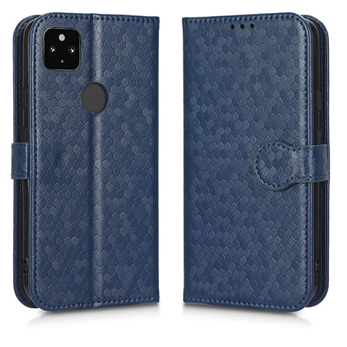Leather Case Stands Flip Cover Holder C01X for Google Pixel 5 XL 5G Blue