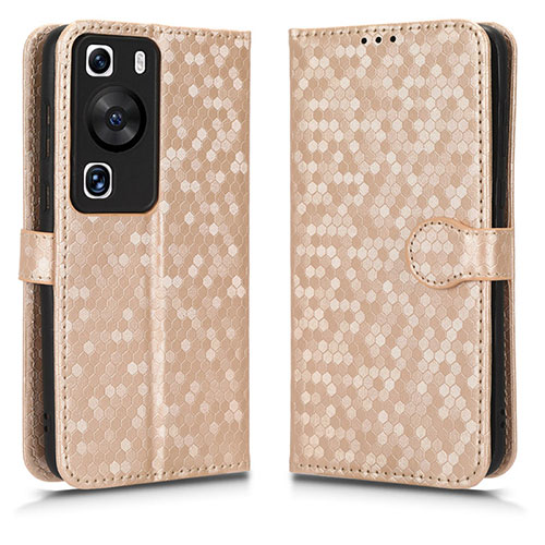Leather Case Stands Flip Cover Holder C01X for Huawei P60 Pro Gold