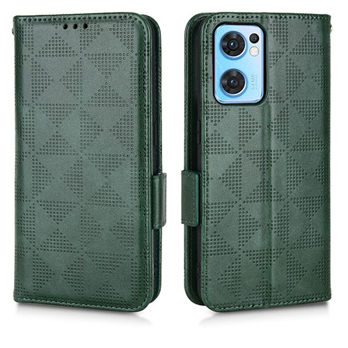 Leather Case Stands Flip Cover Holder C01X for Oppo Reno7 5G Green