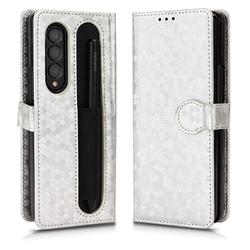 Leather Case Stands Flip Cover Holder C01X for Samsung Galaxy Z Fold4 5G Silver