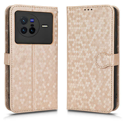 Leather Case Stands Flip Cover Holder C01X for Vivo X80 5G Gold