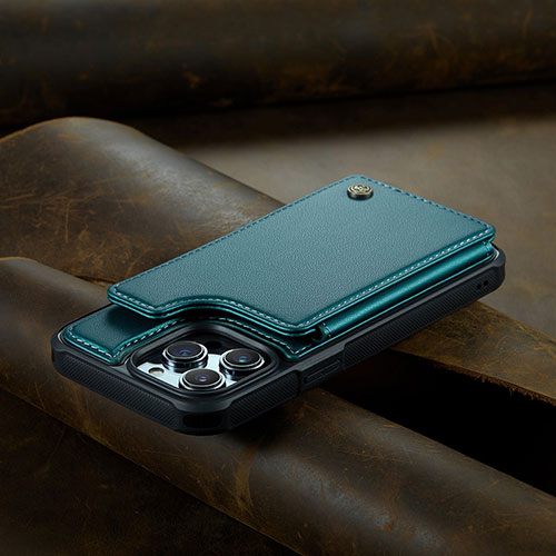 Leather Case Stands Flip Cover Holder C02S for Apple iPhone 14 Pro Green