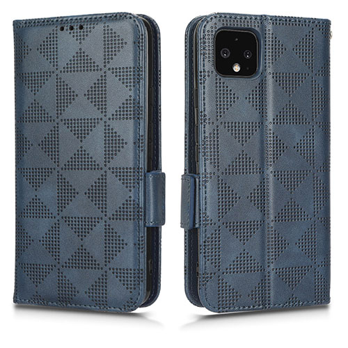 Leather Case Stands Flip Cover Holder C02X for Google Pixel 4 XL Blue