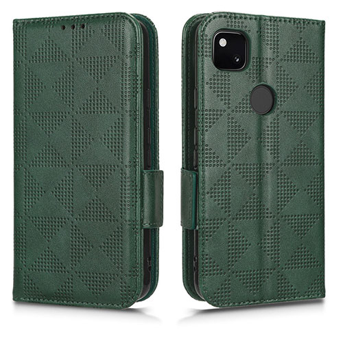 Leather Case Stands Flip Cover Holder C02X for Google Pixel 4a Green