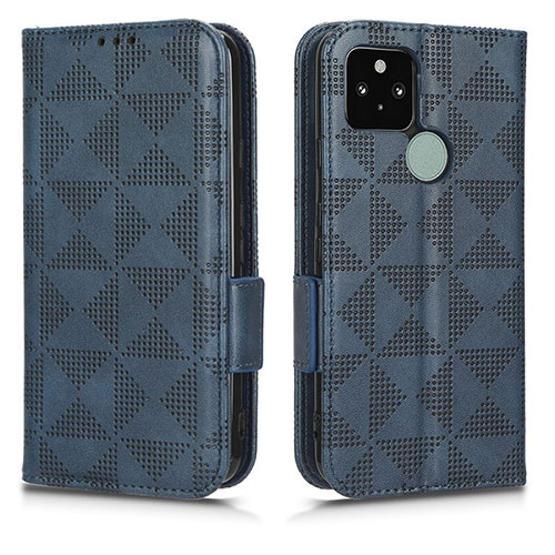 Leather Case Stands Flip Cover Holder C02X for Google Pixel 5 Blue