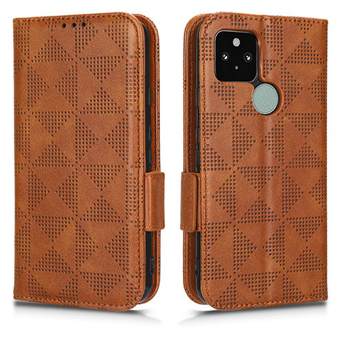 Leather Case Stands Flip Cover Holder C02X for Google Pixel 5 Brown