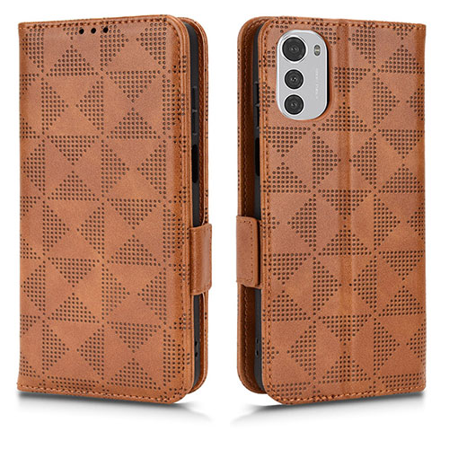 Leather Case Stands Flip Cover Holder C02X for Motorola Moto E32 Brown