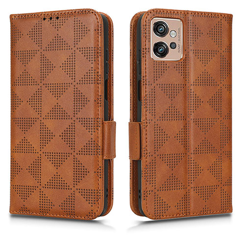 Leather Case Stands Flip Cover Holder C02X for Motorola Moto G32 Brown