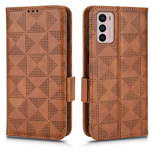 Leather Case Stands Flip Cover Holder C02X for Motorola Moto G42 Brown