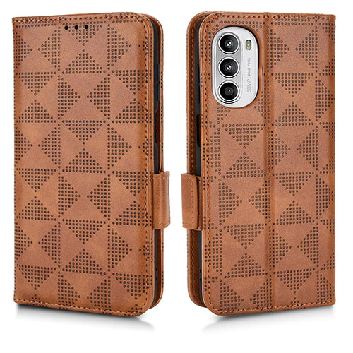 Leather Case Stands Flip Cover Holder C02X for Motorola Moto G52j 5G Brown