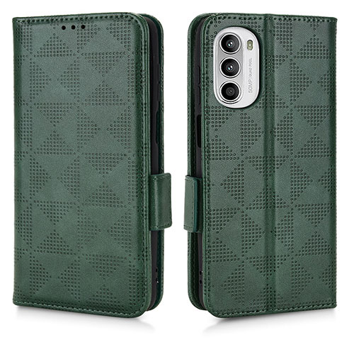 Leather Case Stands Flip Cover Holder C02X for Motorola Moto G52j 5G Green