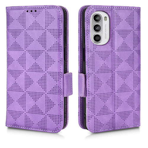 Leather Case Stands Flip Cover Holder C02X for Motorola Moto G52j 5G Purple