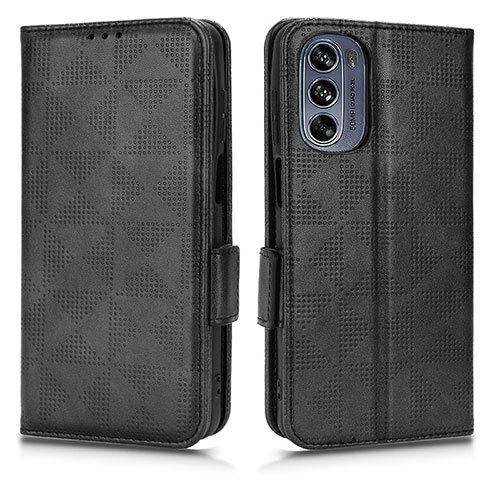 Leather Case Stands Flip Cover Holder C02X for Motorola Moto G62 5G Black