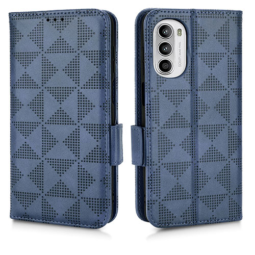 Leather Case Stands Flip Cover Holder C02X for Motorola Moto G71s 5G Blue