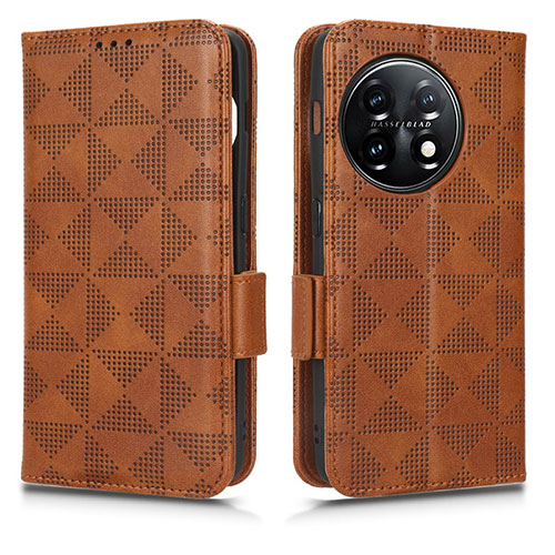 Leather Case Stands Flip Cover Holder C02X for OnePlus Ace 2 5G Brown