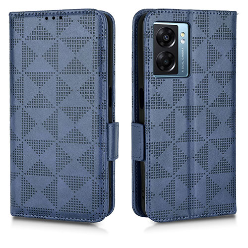 Leather Case Stands Flip Cover Holder C02X for Oppo A56S 5G Blue