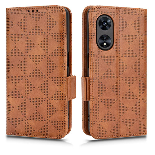 Leather Case Stands Flip Cover Holder C02X for Oppo A78 5G Brown