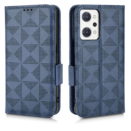 Leather Case Stands Flip Cover Holder C02X for Oppo Reno7 A Blue