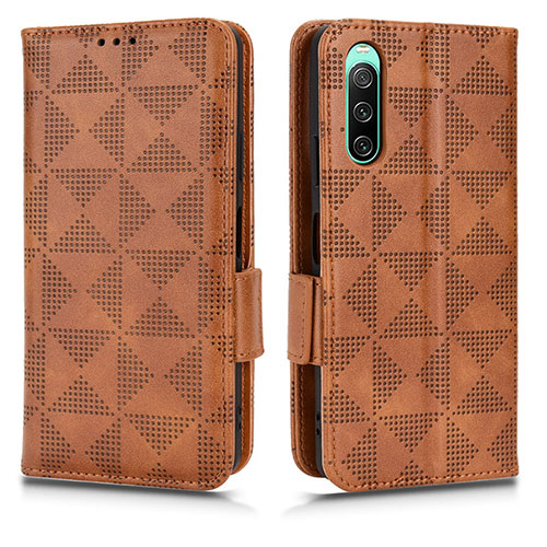 Leather Case Stands Flip Cover Holder C02X for Sony Xperia 10 IV Brown