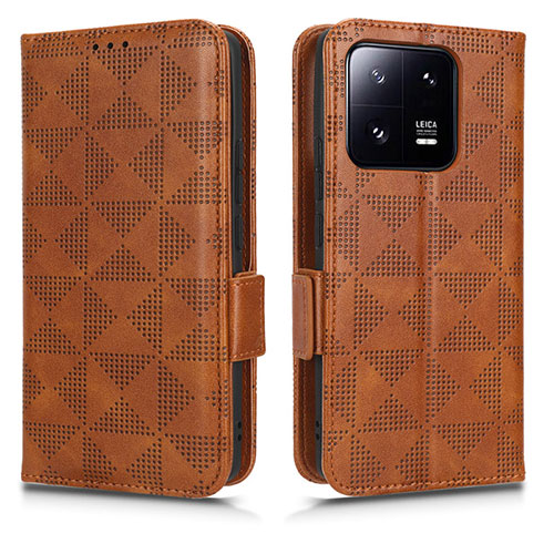 Leather Case Stands Flip Cover Holder C02X for Xiaomi Mi 13 5G Brown