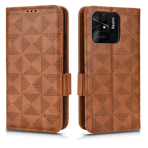 Leather Case Stands Flip Cover Holder C02X for Xiaomi Redmi 10C 4G Brown