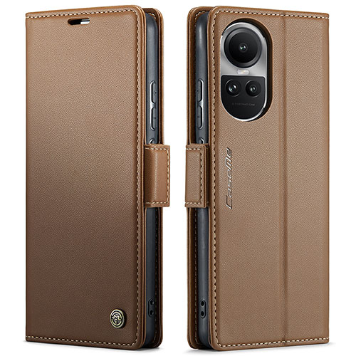 Leather Case Stands Flip Cover Holder C03S for Oppo Reno10 5G Brown