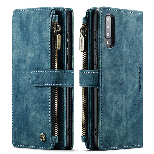 Leather Case Stands Flip Cover Holder C03S for Samsung Galaxy A50 Blue