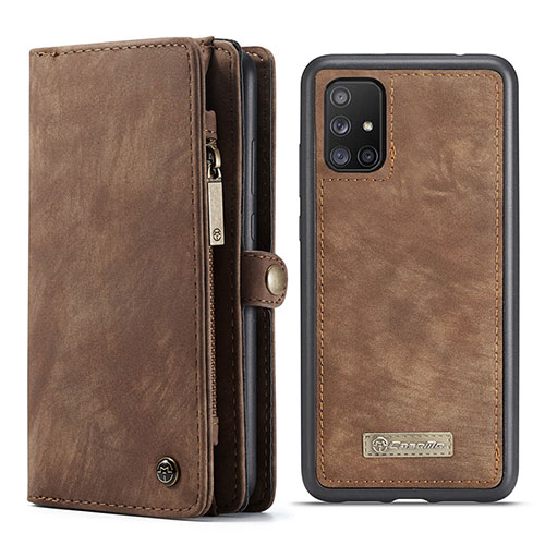 Leather Case Stands Flip Cover Holder C03S for Samsung Galaxy A51 4G Brown