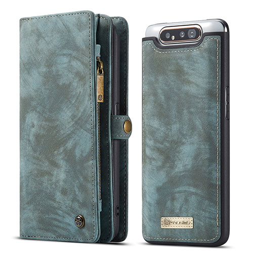 Leather Case Stands Flip Cover Holder C03S for Samsung Galaxy A80 Blue