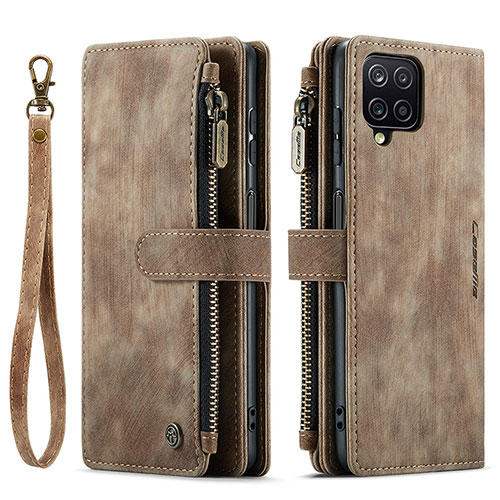Leather Case Stands Flip Cover Holder C03S for Samsung Galaxy M12 Brown
