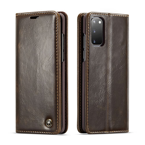 Leather Case Stands Flip Cover Holder C03S for Samsung Galaxy S20 Brown
